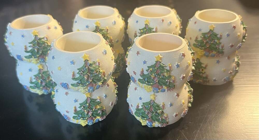Set of 12 Christmas Tree Napkin Rings Resin Holiday Table Decor Vintage Style